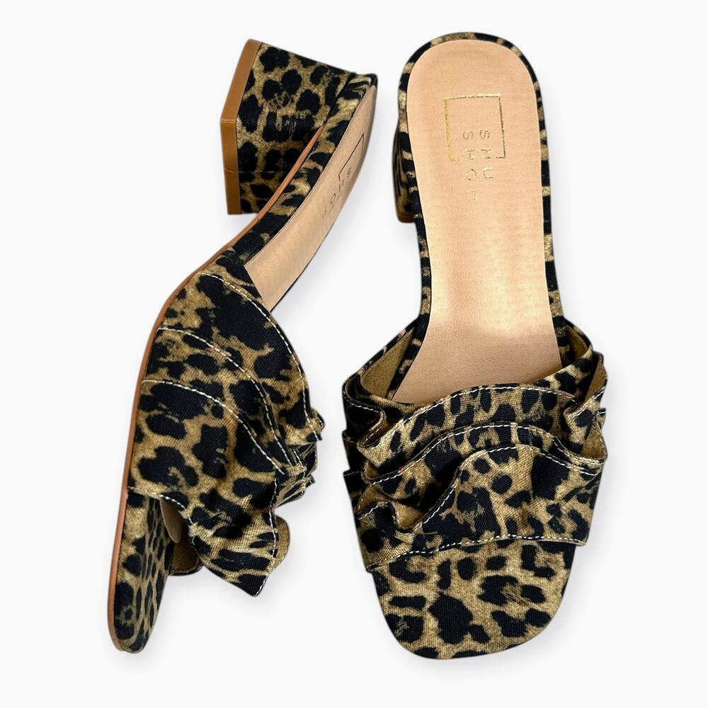 Shu Shop Frances animal print ruffle block heel mules size 7 New/no box/tags